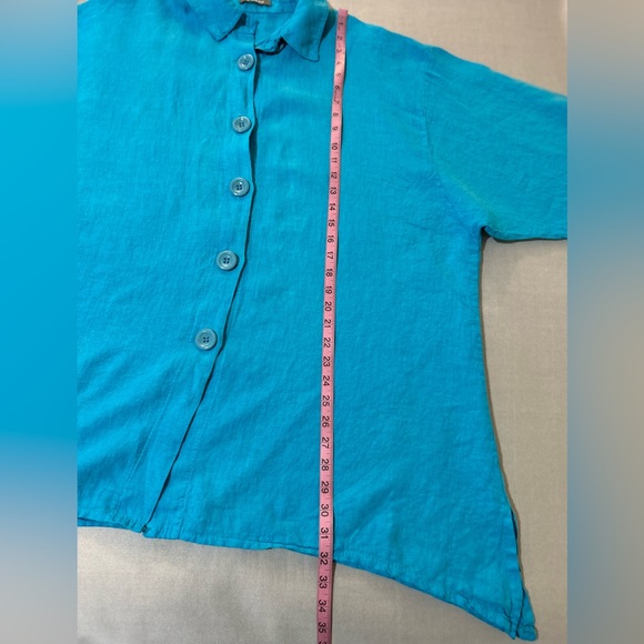 LaBass Tunic Top Women Size 2X Sky Blue Short Sleeves Buttons 100% Linen Italy - Picture 7 of 12